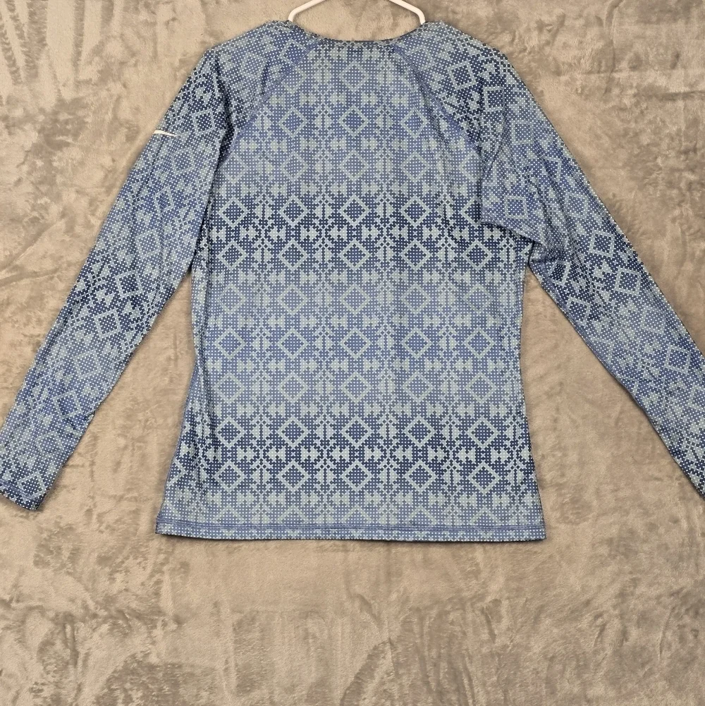 Nike Pro Shirt Womens Blue Aztec Rash Guard Compression Shirt Running Training